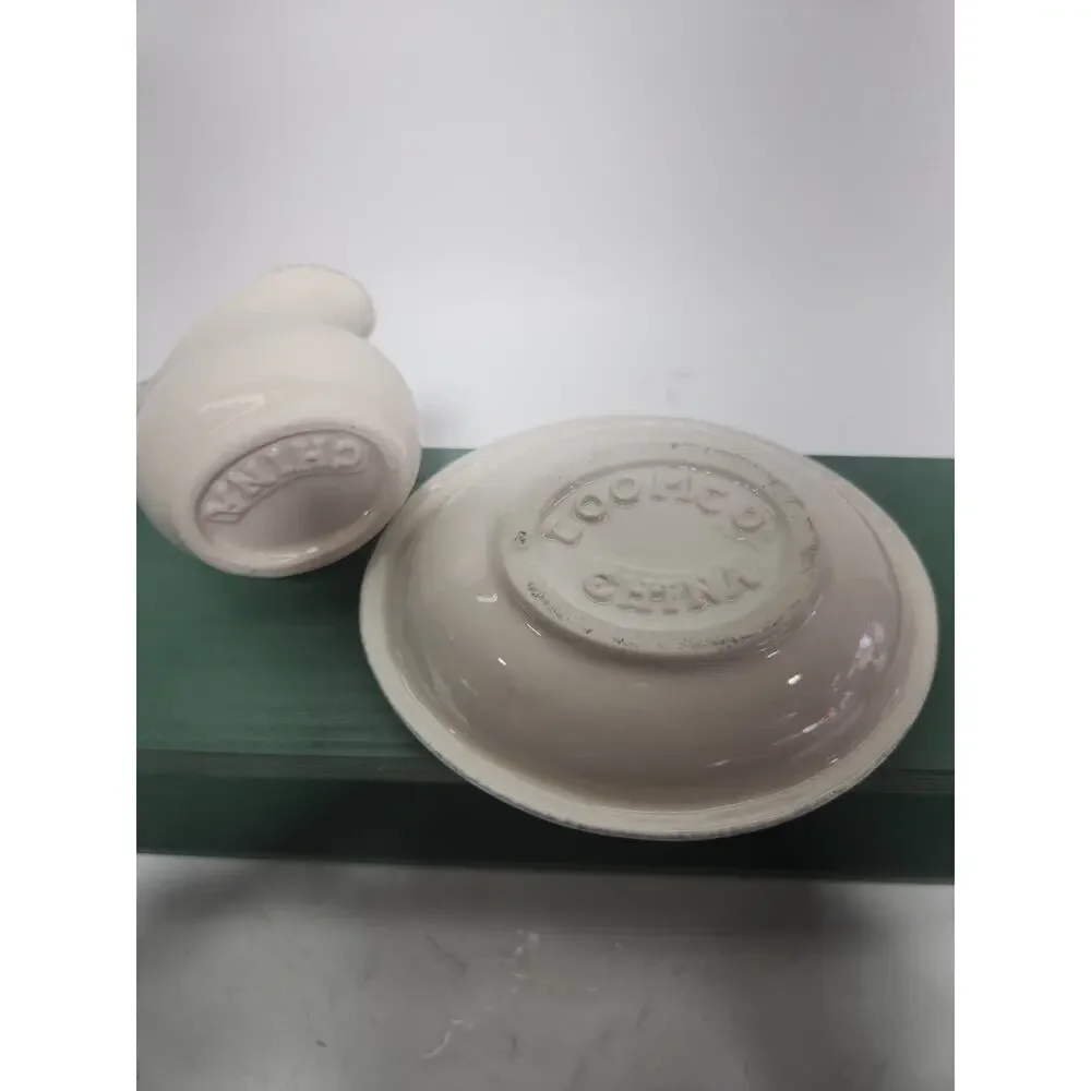 Vintage LoMo Co. Ceramic Creamer & Underplate Blue Heart Spongeware Country